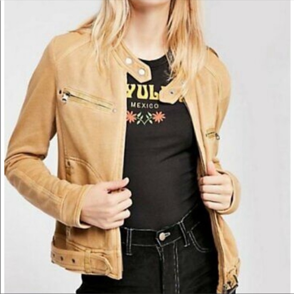 New Free People Ride By Knit Moto Jacket: Gold Mustard XS